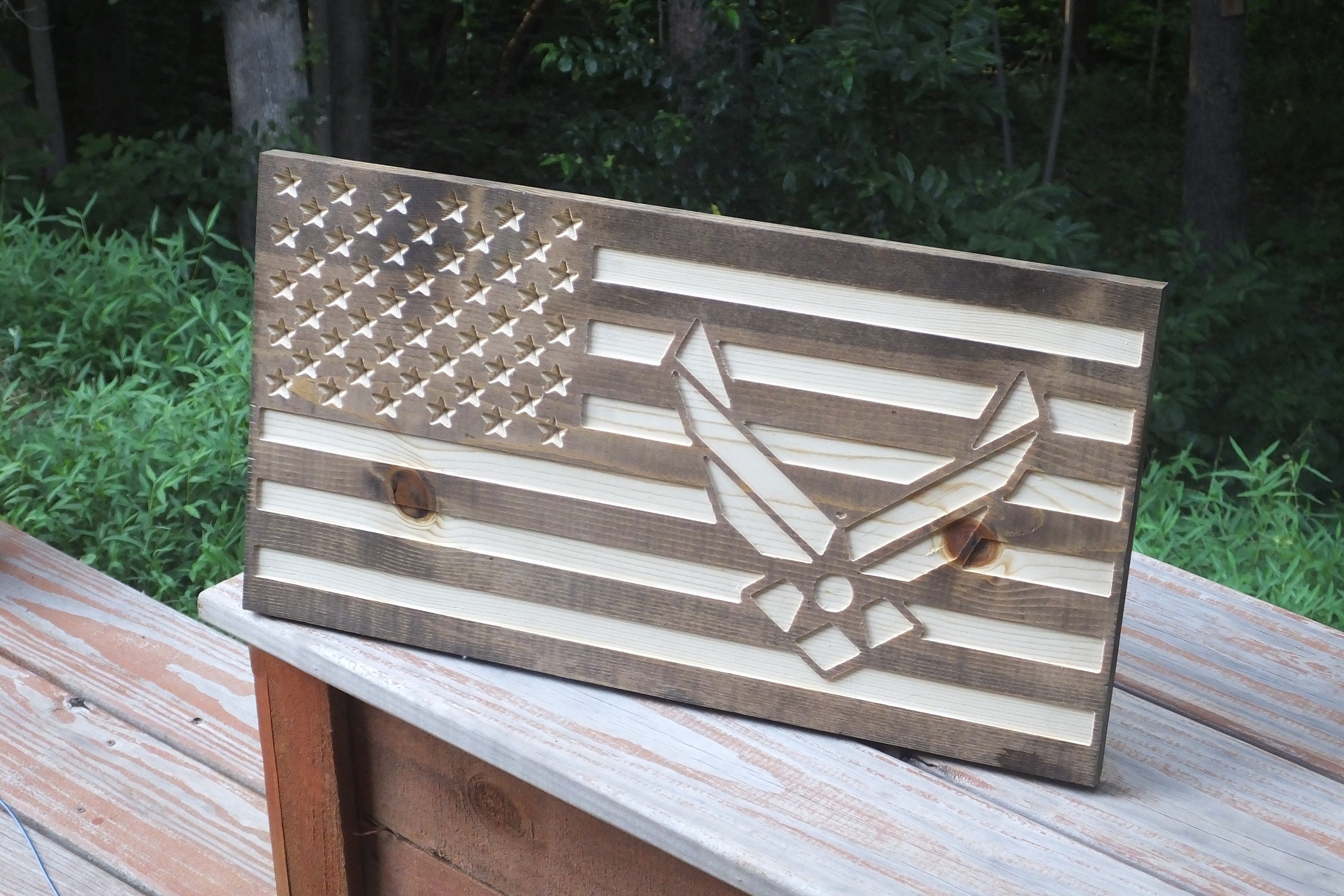CNC carved flag Wooden American Flag USA Flag Rustic style Etsy
