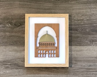 Dome of the Rock Artwork | Masjid al Aqsa | Palestine Artwork | Wooden Mosque Artwork | Islamic Home Decor | Modern Islamic Art