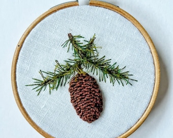 Pine cone and twigs embroidery tutorial