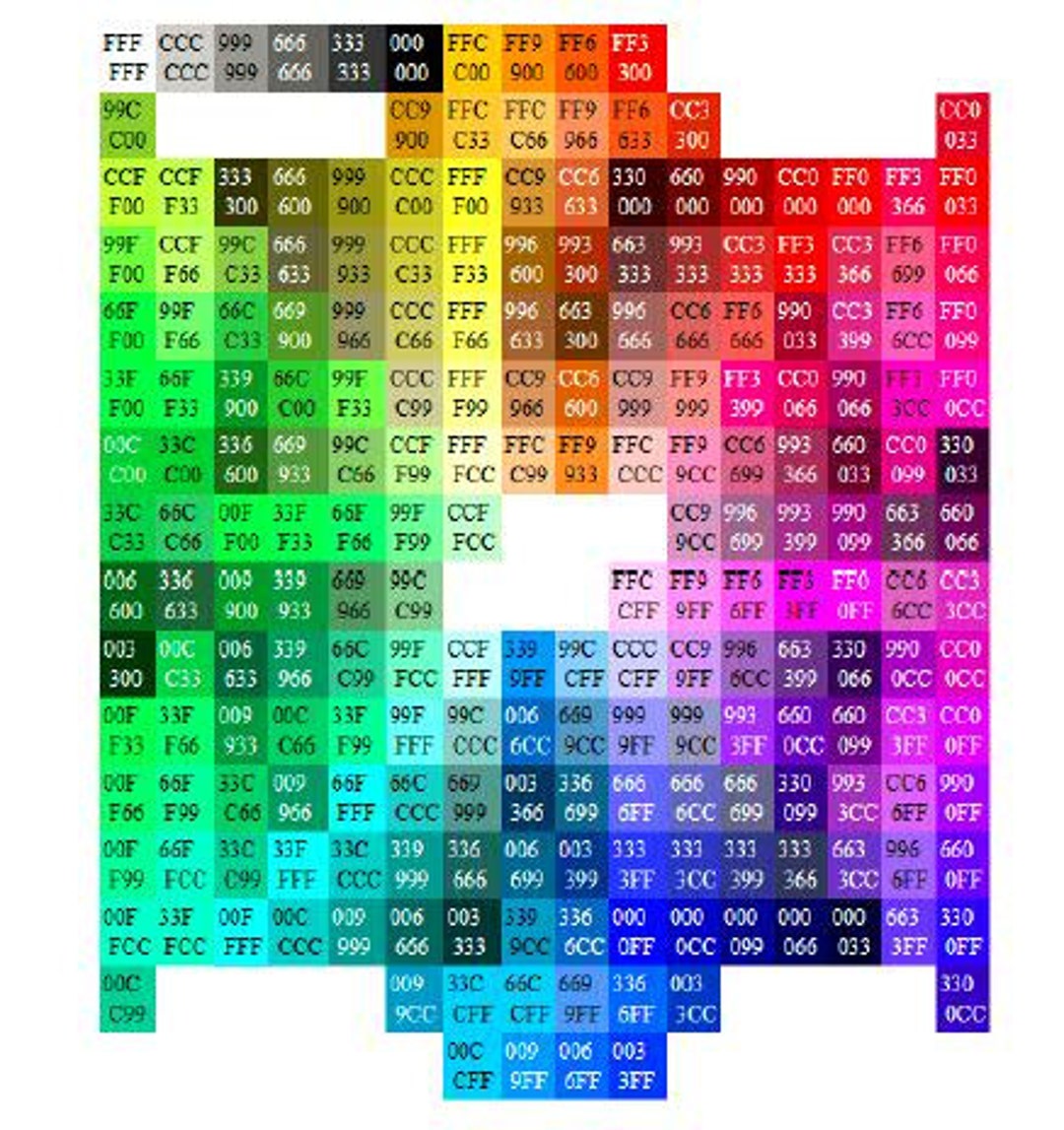 Printable Color Chart With Hex Values -  Canada