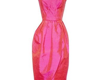 Vintage 80s Strapless pink silk dress handmade Eighties 80s