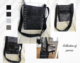 Collage of Blacks 3 Pocket Crossbody Purses - with a touch of dragonfly and celtic