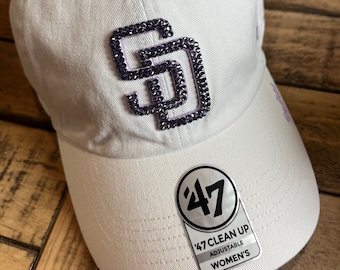 SD Padres White/tanzanite Bling Hat Hand Jeweled With