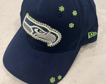 Seattle Seahawks SnapBack Hat with Crystal Embellishments Swarovski Crystal Bling Seattle Seahawks Adjustable Hat - Etsy main image 3