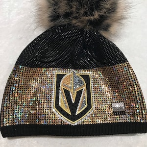 Vegas Golden Knights Black Custom Bling Pom Beanie Hand Jeweled with 400+ Swarovski CRYSTALS