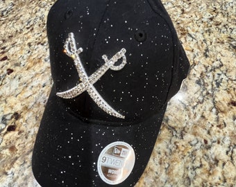 RAIDERS Black/silver Cross Swords Bling Hat Raider Script on