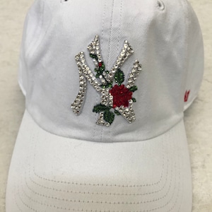 New York NY Yankees White Bling Hat Hand Jeweled 200+ SWAROVSKI Crystals Amazing Detail MLB Rhinestone Cap