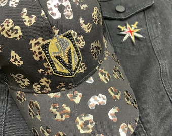Vegas Golden Knights Hat, Swarovski Crystal Leopard Messy  display picture 2