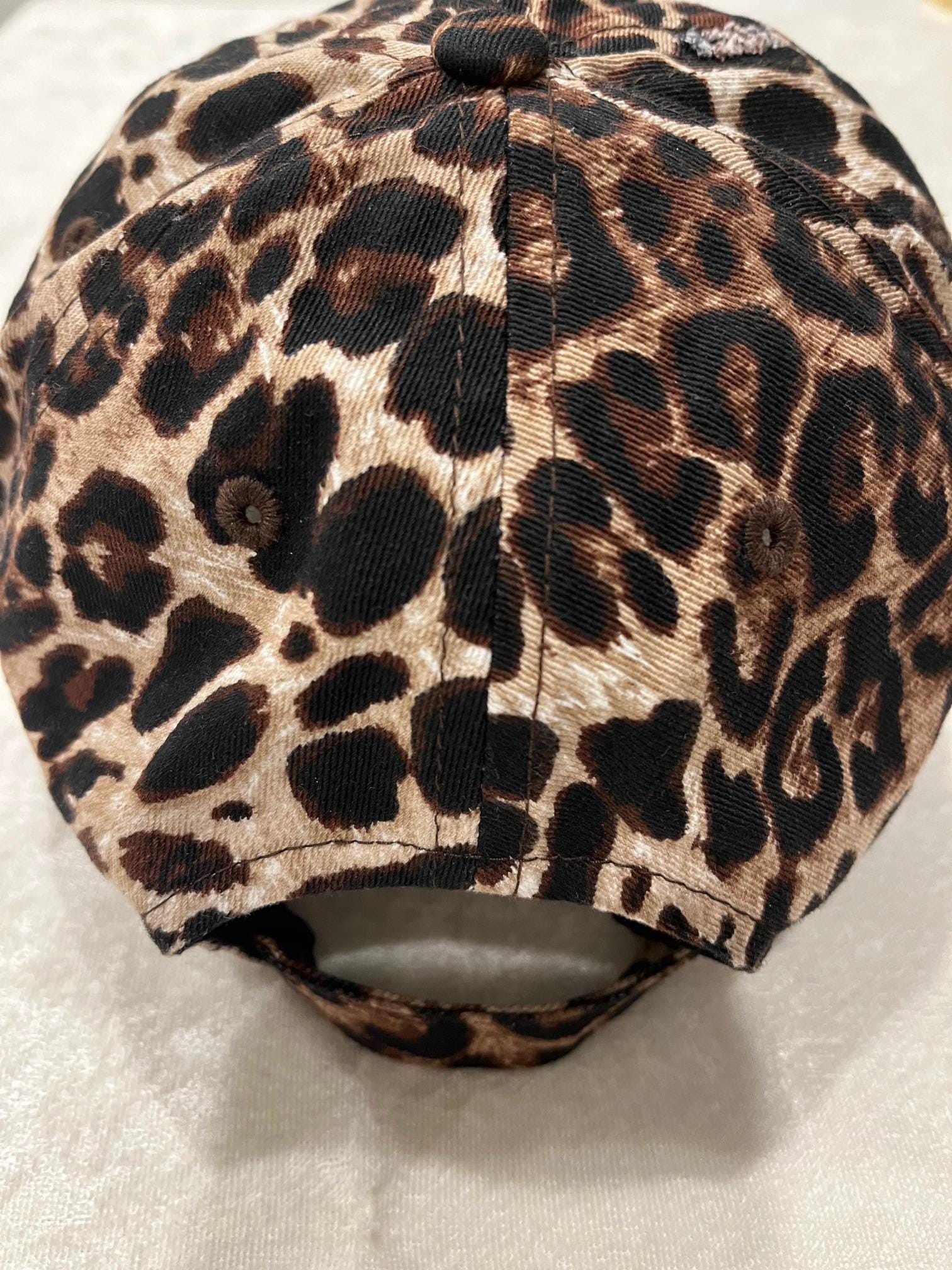 New York Bling Leopard Distressed Hat: Hand-jeweled NY 