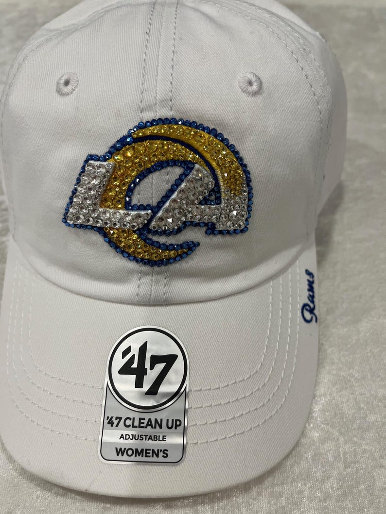 LA RAMS White Bling Hat: Hand-jeweled 300 SWAROVSKI Crystals Topaz ...