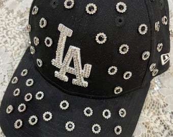 Los Angeles Dodgers Black Bling Hat: Hand-jeweled Swarovski  display picture 3