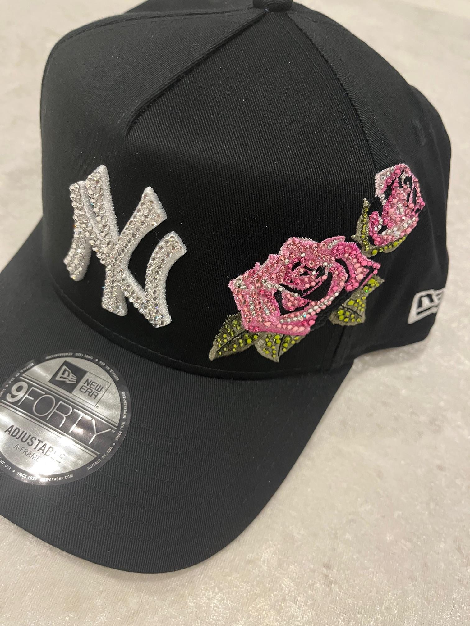 NY Yankees Swarovski Crystal Hat, Black Roses Bling - Etsy