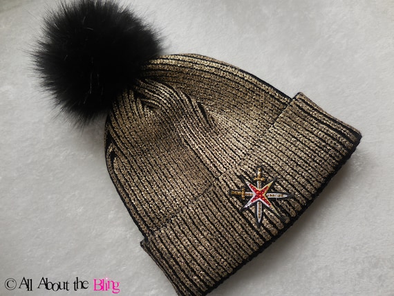 Vegas Golden Knights Custom Pom Beanie VGK GOLD Metallic Foil Hat