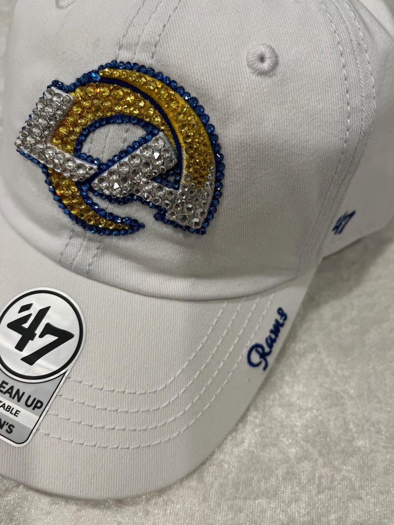 LA RAMS White Bling Hat: Hand-jeweled 300 SWAROVSKI Crystals Topaz ...
