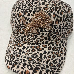 DETROIT LIONS Leopard Rhinestone Bling Hat:  Hand-Jeweled with Rose Gold SWAROVSKI Crystals