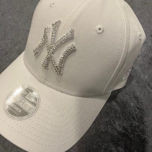 New York Yankees White Bling Hat: Hand-Jeweled NY SWAROVSKI CRYSTALS