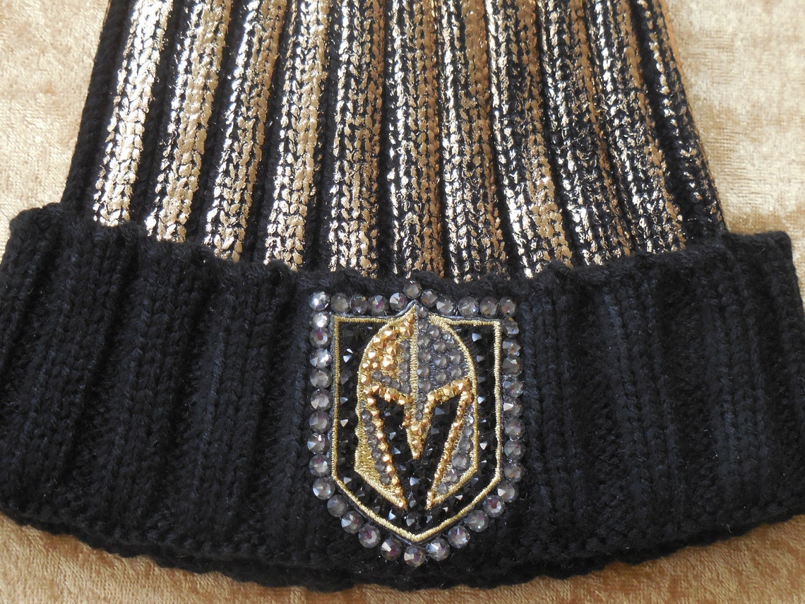 Las Vegas Golden Knights Hat Black Gold Pom VGK Beanie Custom Etsy
