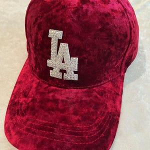 New Era Burgundy LA Crystal-Embellished Baseball Cap LA Dodgers VELVET Burgandy Hat Hand Jeweled With Swarovski  main image 3