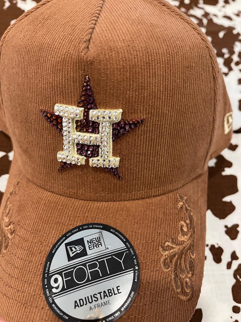 HOUSTON ASTROS Rust Corduroy Rhinestone Bling Hat: Hand-jeweled With ...