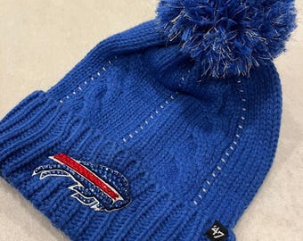 Buffalo Bills Pom Blue Bling Beanie: Hand-Jeweled SWAROVSKI CRYSTALS