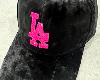 LA Dodgers Red Velvet Hat: Gothic Script, Hand-jeweled  display picture 2