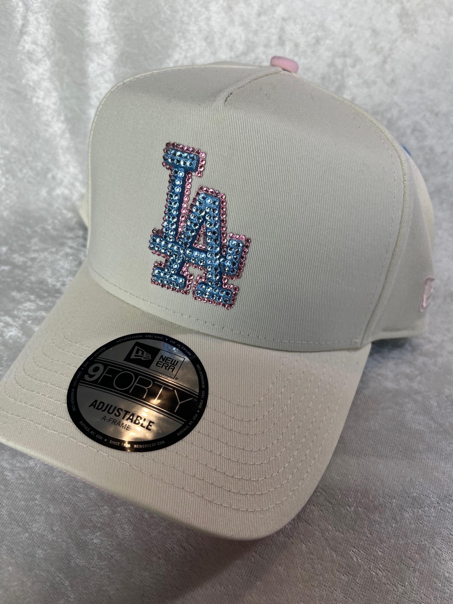 LA Dodgers White/pink/blue Bling Hat: Hand-jeweled SWAROVSKI 