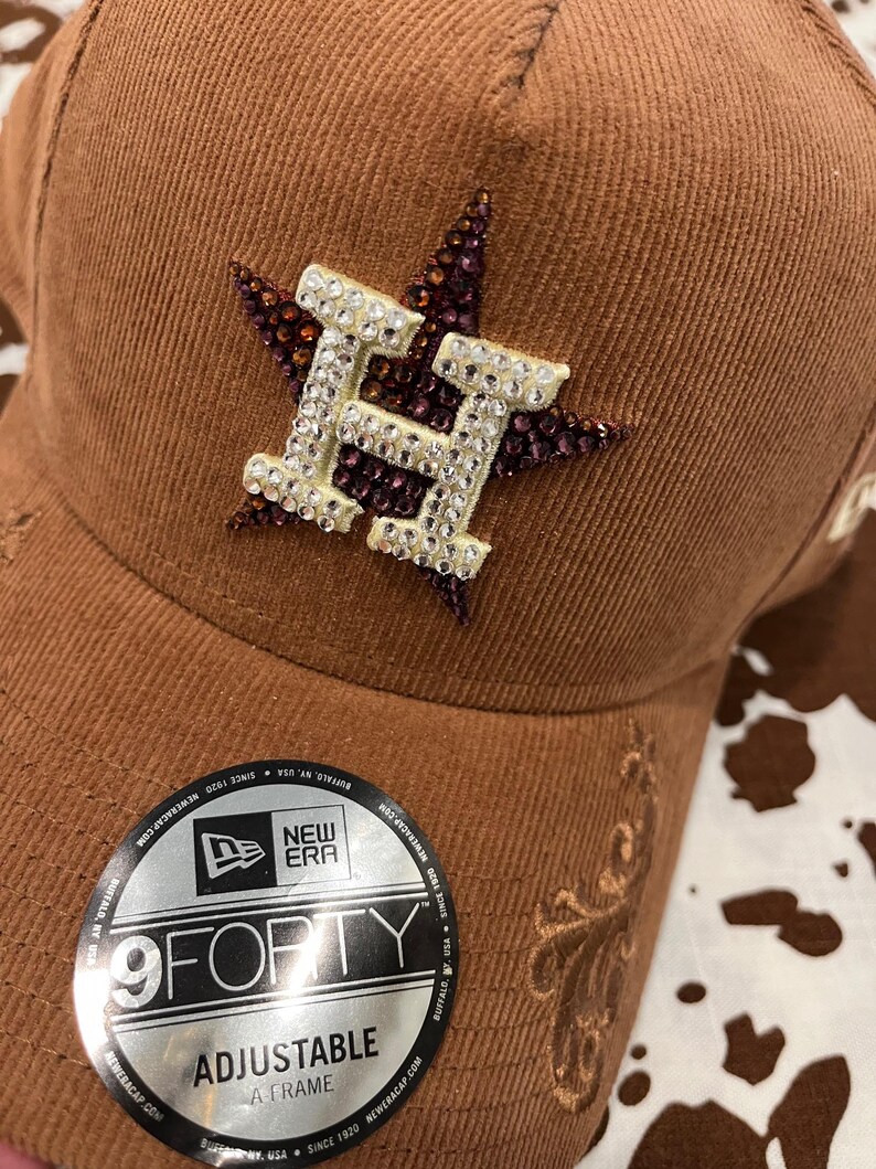 HOUSTON ASTROS Rust Corduroy Rhinestone Bling Hat: Hand-jeweled With ...