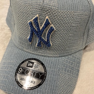 New York NY Yankees Blue Jean Hat Hand Jeweled with Sapphire SWAROVSKI CRYSTALS