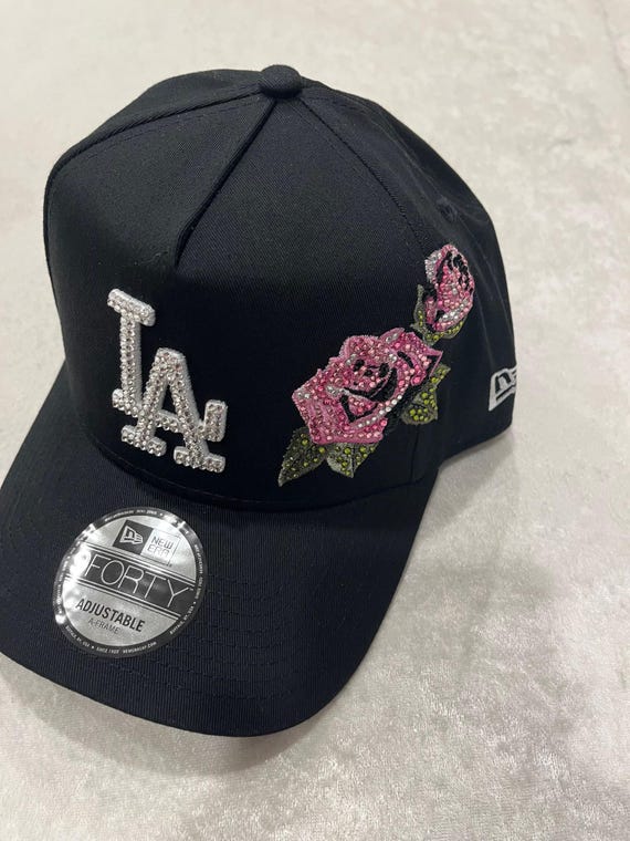 LA Dodgers Black Hat Pink Roses: Hand-jeweled SWAROVSKI  display picture 1