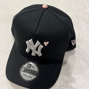 New York NY YANKEES Black Bling Pink Heart Hat Hand Jeweled  display picture 3