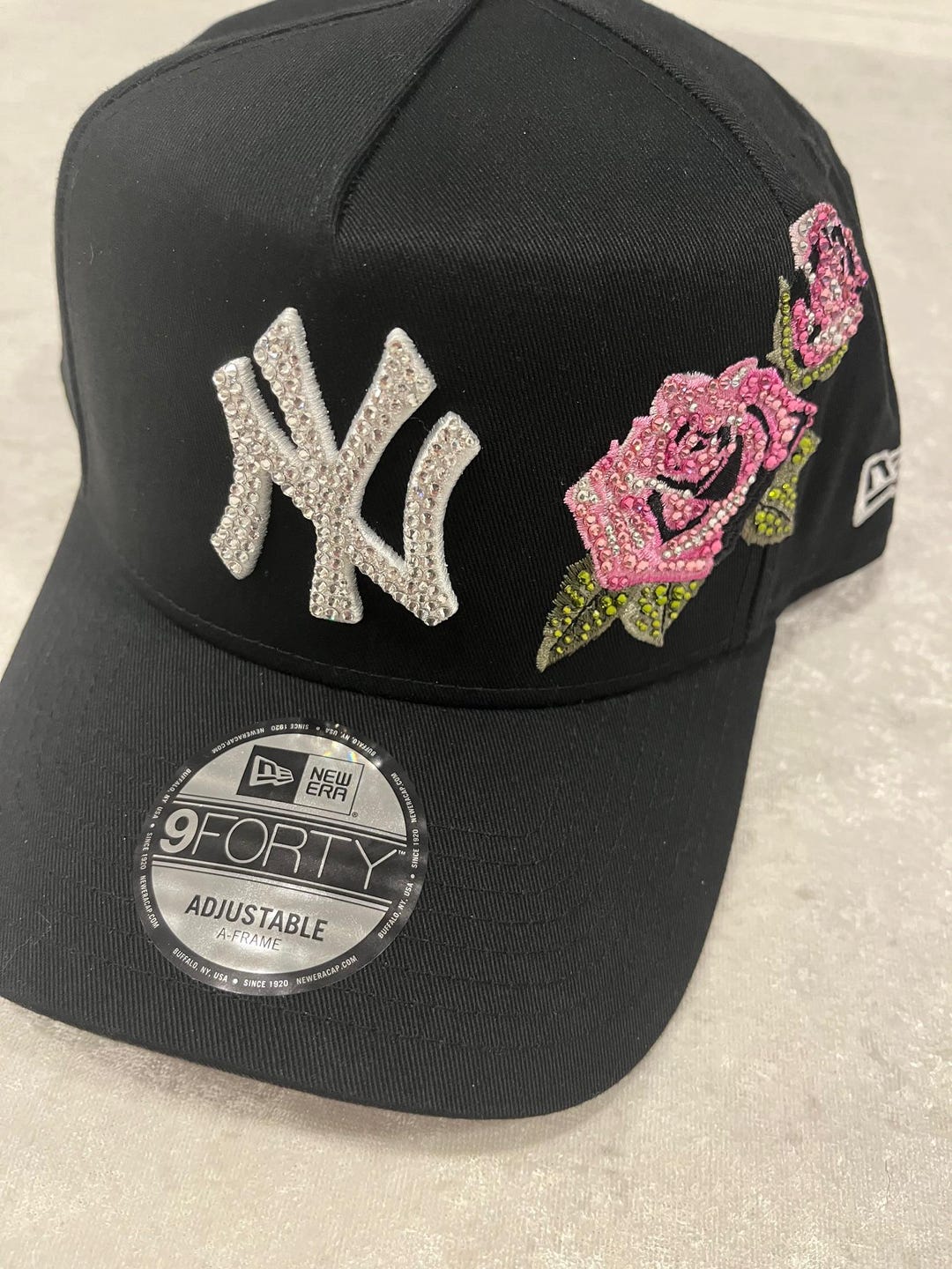 NY Yankees Swarovski Crystal Hat, Black Roses Bling - Etsy display picture 2