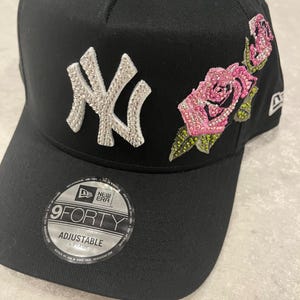 Pink Rhinestone Baseball Cap with Black Rhinestoned Yankees Logo Jeweled out with my Yankees hat by @xquisitecustomdesignz  main image 3