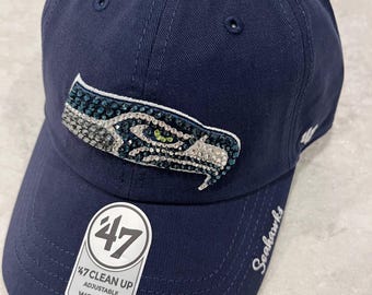 Bling Crystal Seattle Seahawks White Adjustable Hat | NFL  display picture 3