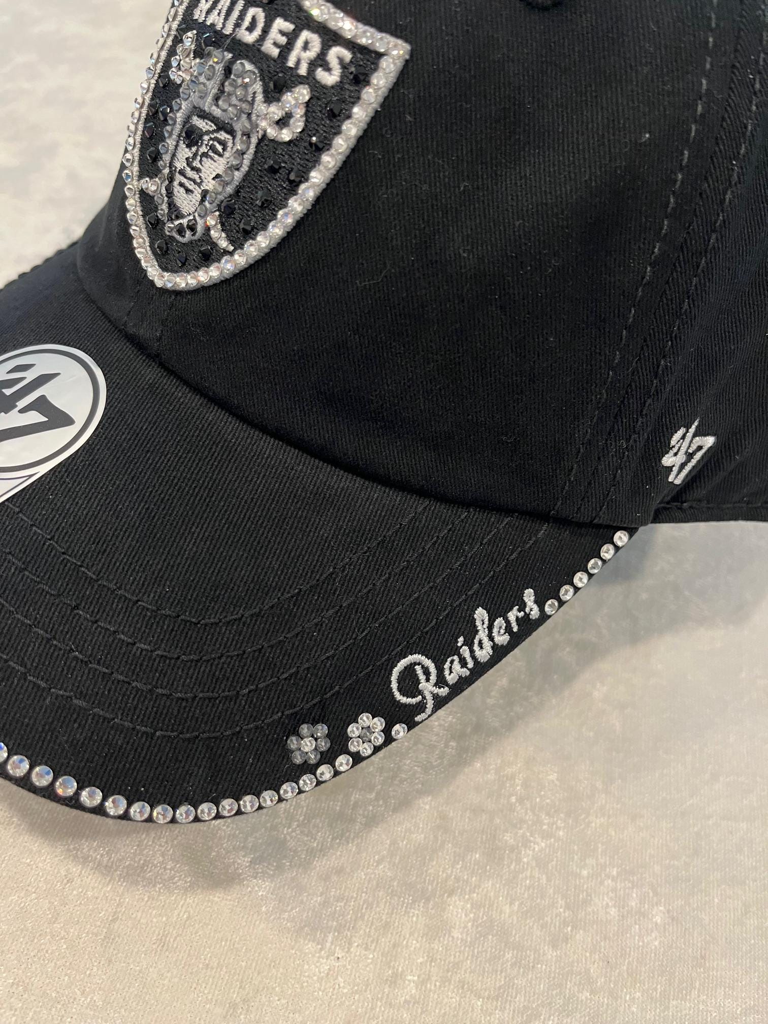 Las Vegas RAIDERS Black Bling Hat: Hand-jeweled SWAROVSKI  display picture 3