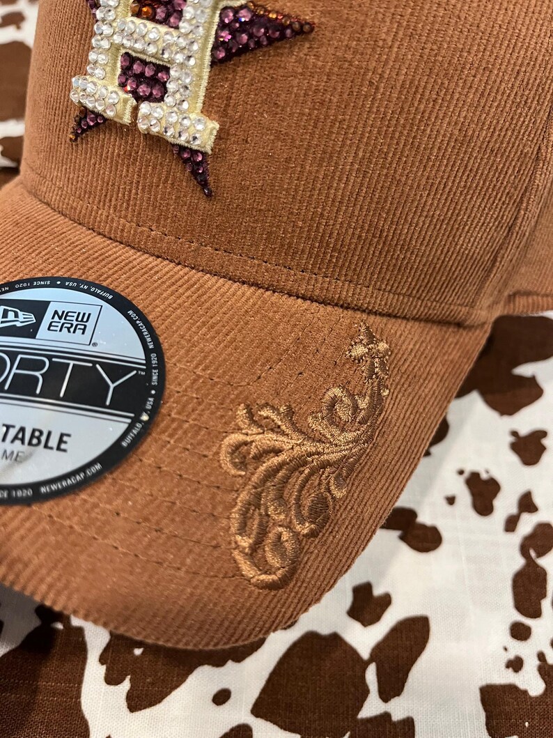 HOUSTON ASTROS Rust Corduroy Rhinestone Bling Hat: Hand-jeweled With ...