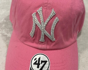 New York NY YANKEES BLING Hat Leopard Khaki and Pink Hand  display picture 2