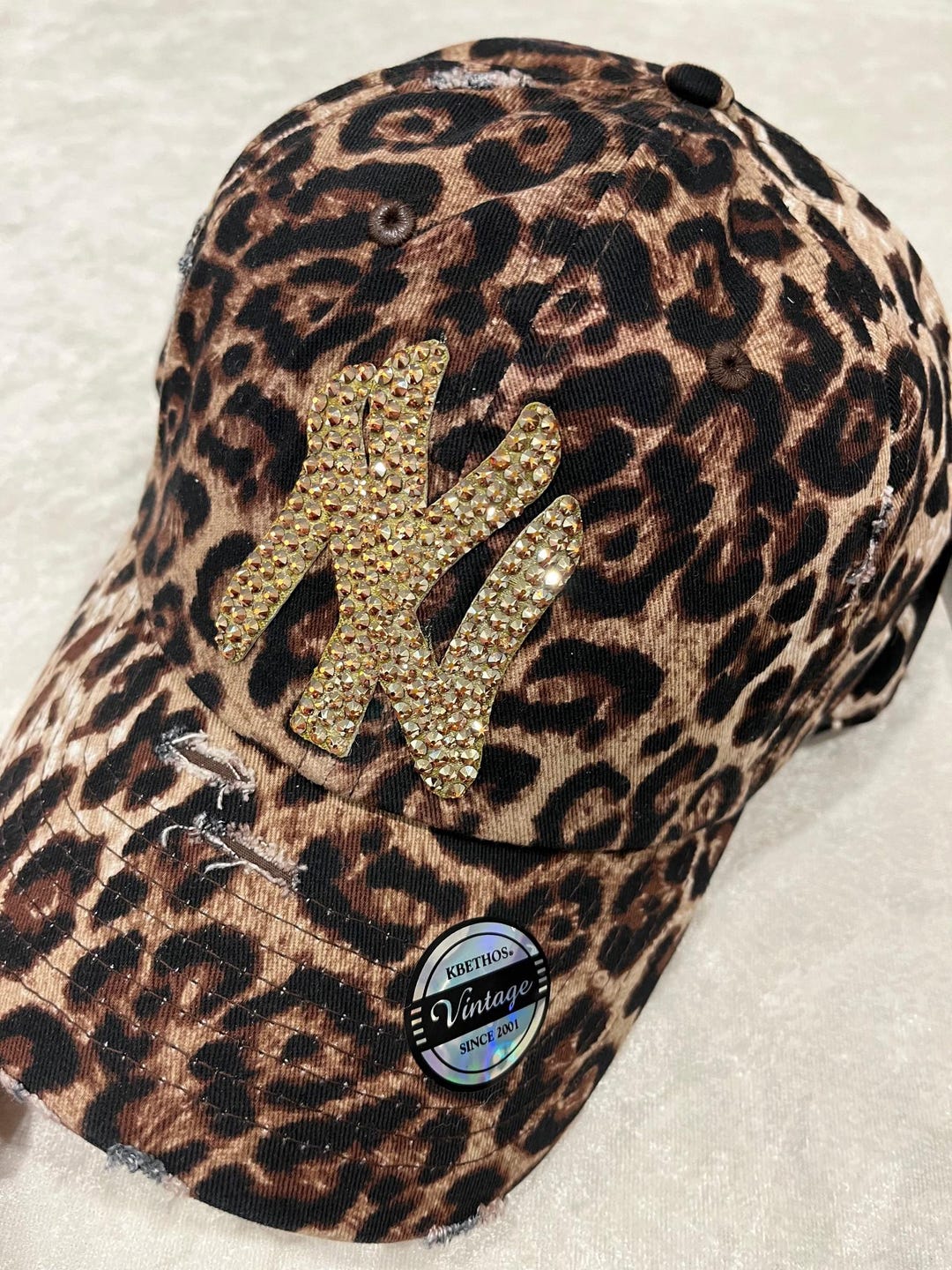 New YORK Leopard Distressed Hat: Hand-jeweled SWAROVSKI  display picture 2