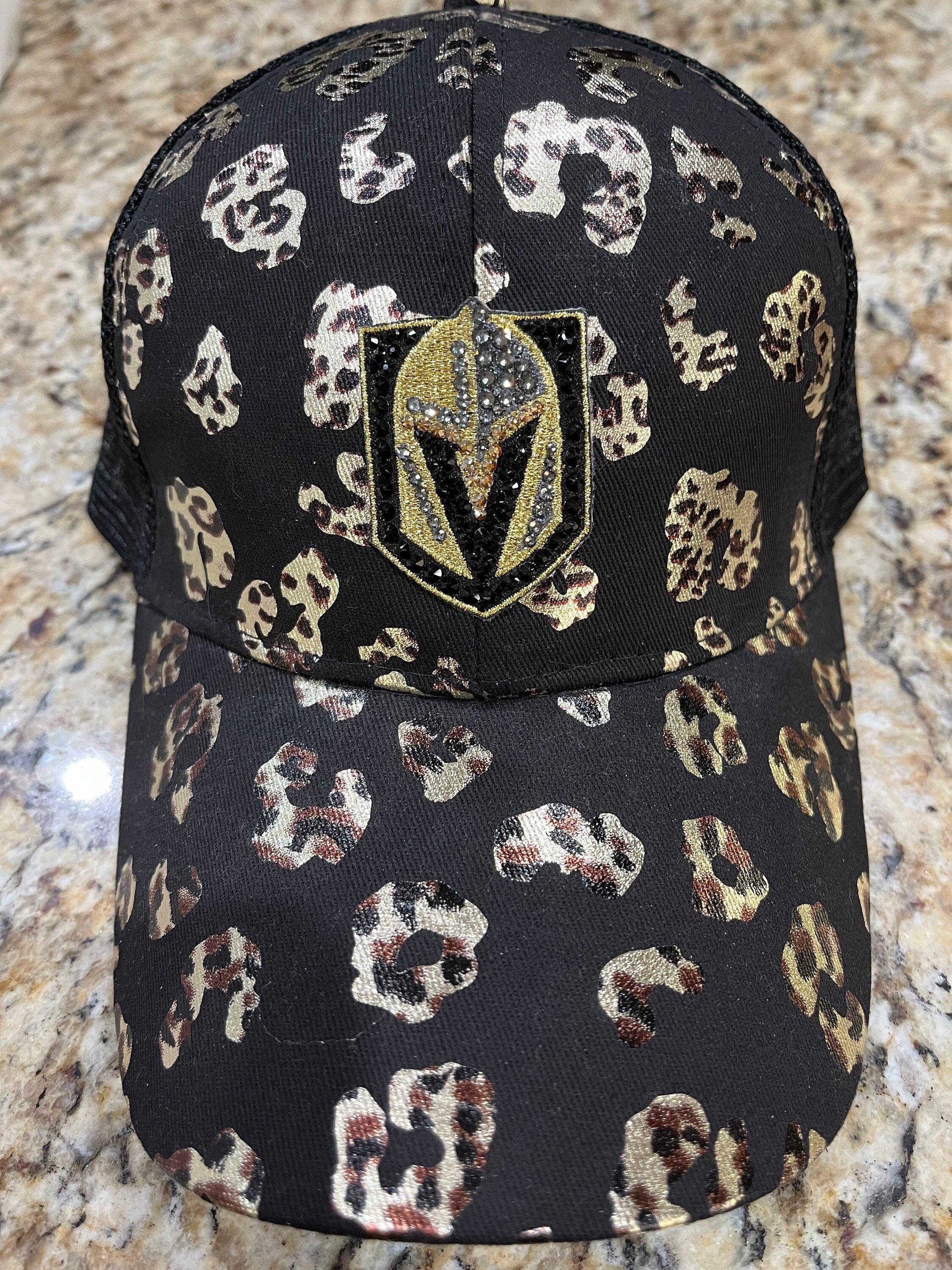 Vegas Golden Knights Hat, Swarovski Crystal Leopard Messy  display picture 3