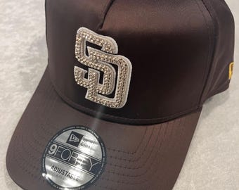 San Diego Bling Rhinestone Padres Custom Leopard Print Cap SD PADRES Bling Hat Women main image 2