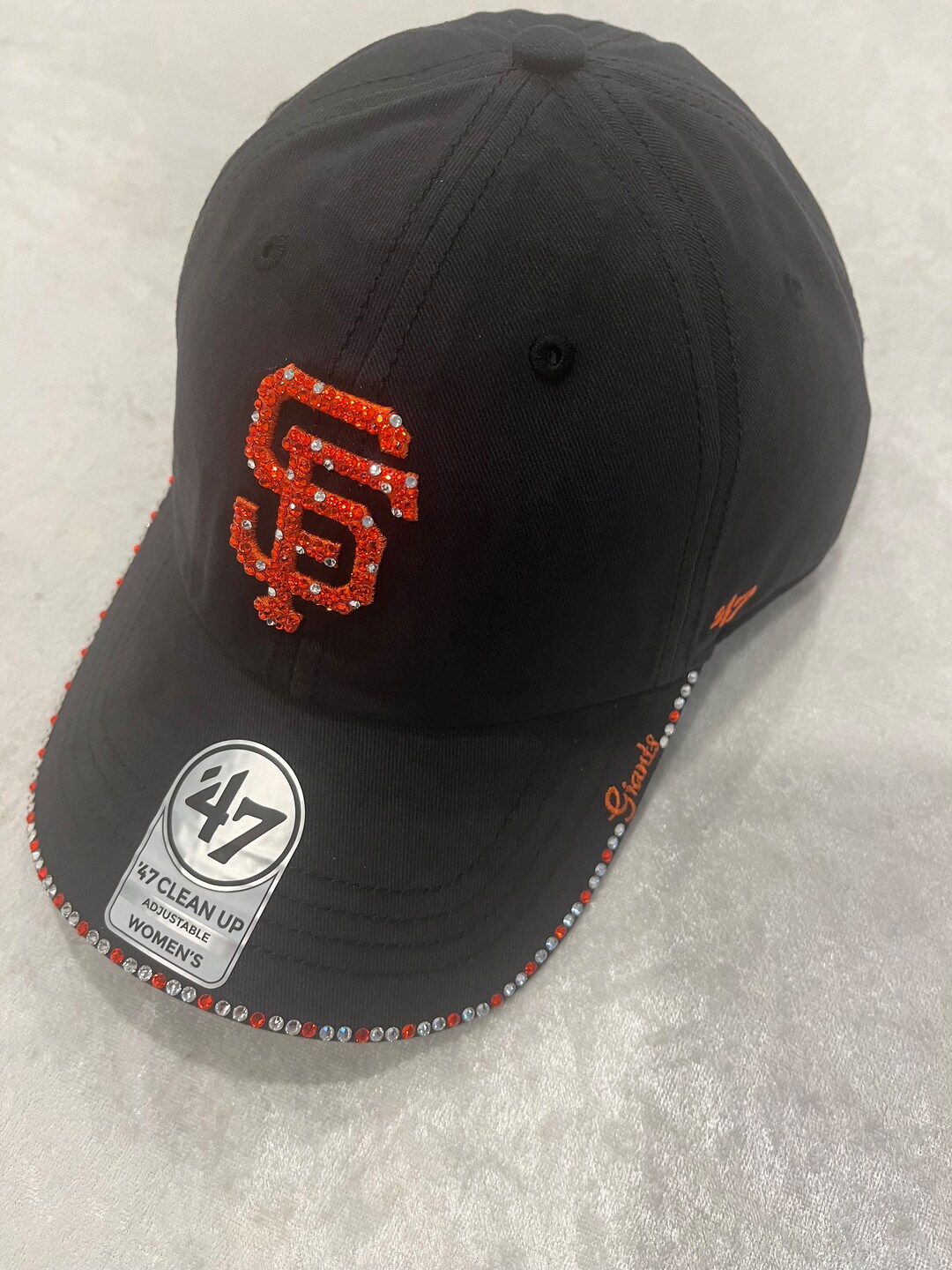 San Francisco GIANTS Black Bling Hat: Hand-jeweled SWAROVSKI Crystals Logo  Visor Edge