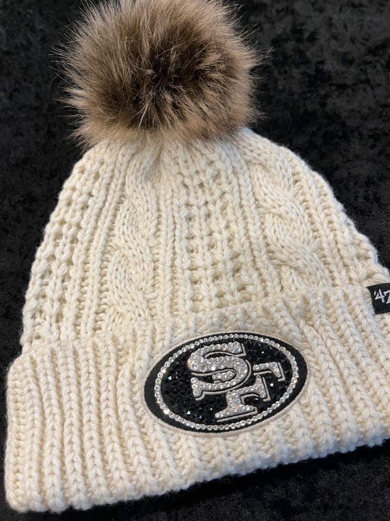 SF 49ers Ivory Pom Beanie: Hand-jeweled Swarovski Crystals  display picture 1