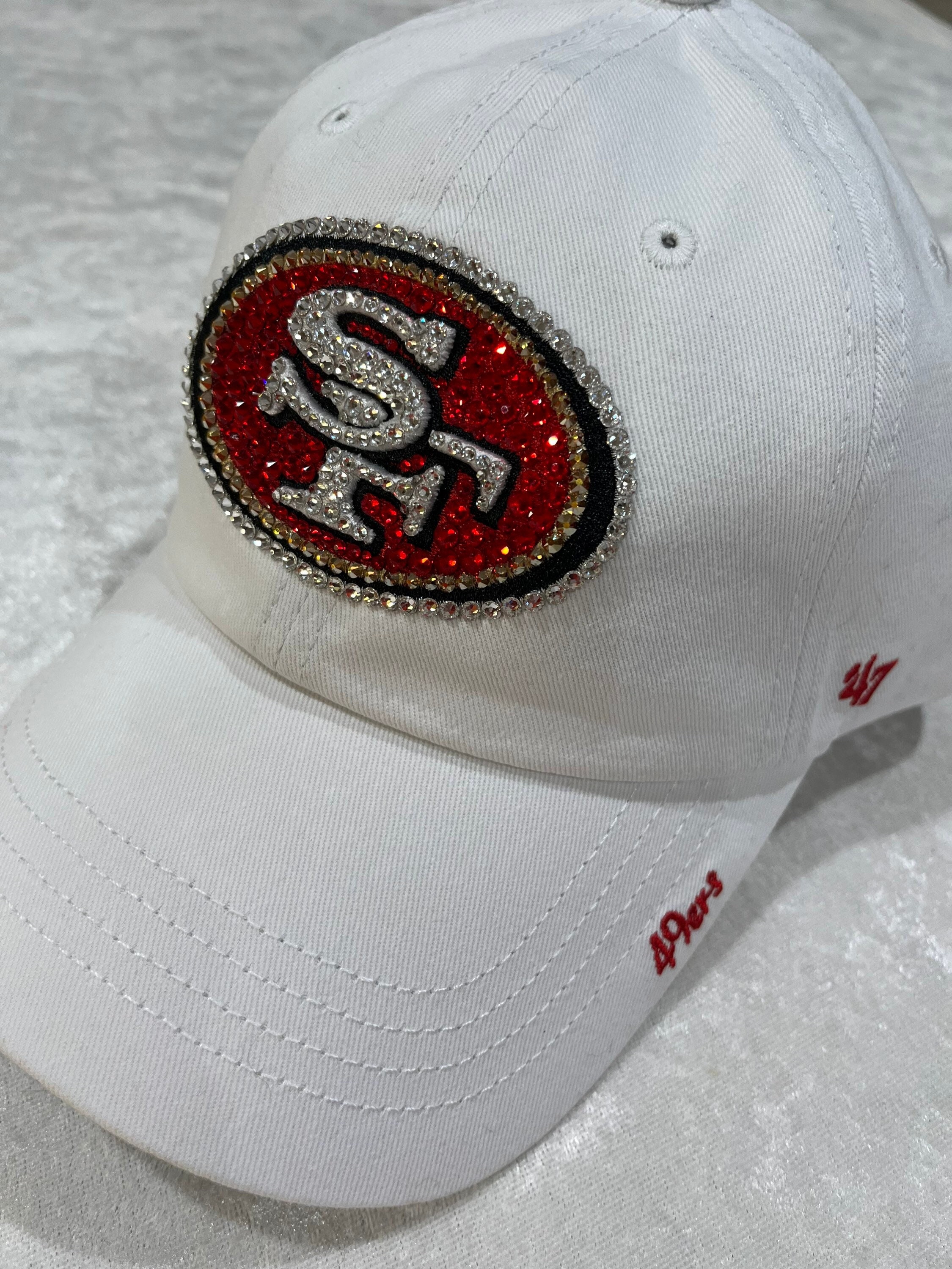 SAN FRANCISCO 49ERS SF White Bling Hat: Hand-jeweled Swarovski