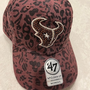 Houston Texans Brown Leopard Bling Hat Hand Jeweled with Swarovski Crystals Women&#39;s TEXAS Rhinestone Football Cap