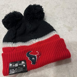 TEXANS Bling Beanie Double Pom Navy Hand Jeweled with Swarovski Crystals HOUSTON Women&#39;s Game Day Rhinestone Cap