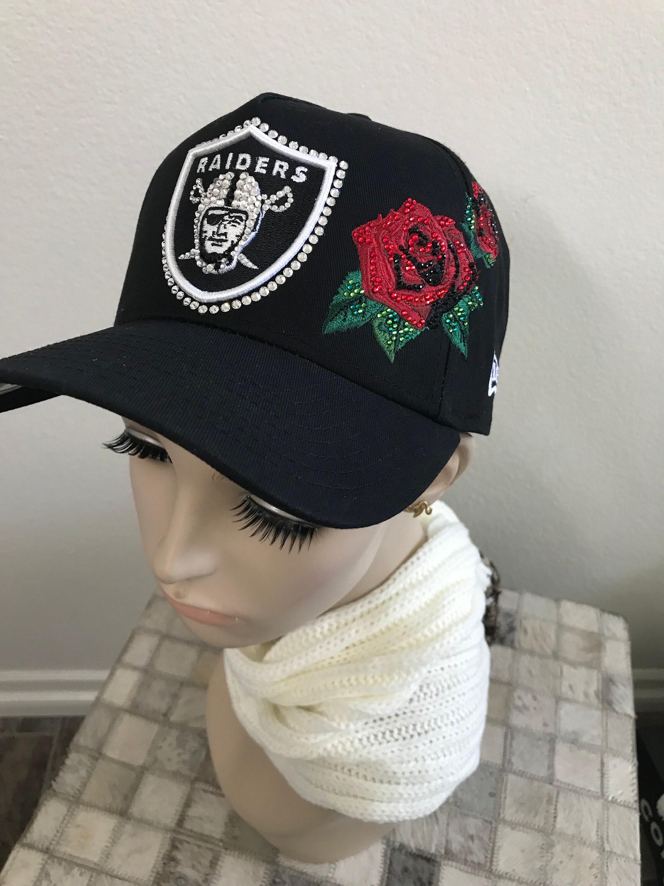 Swarovski ? RAIDERS hat Las Vegas Raiders Black Pink Heart Bling Hat: Hand-jeweled  main image 4