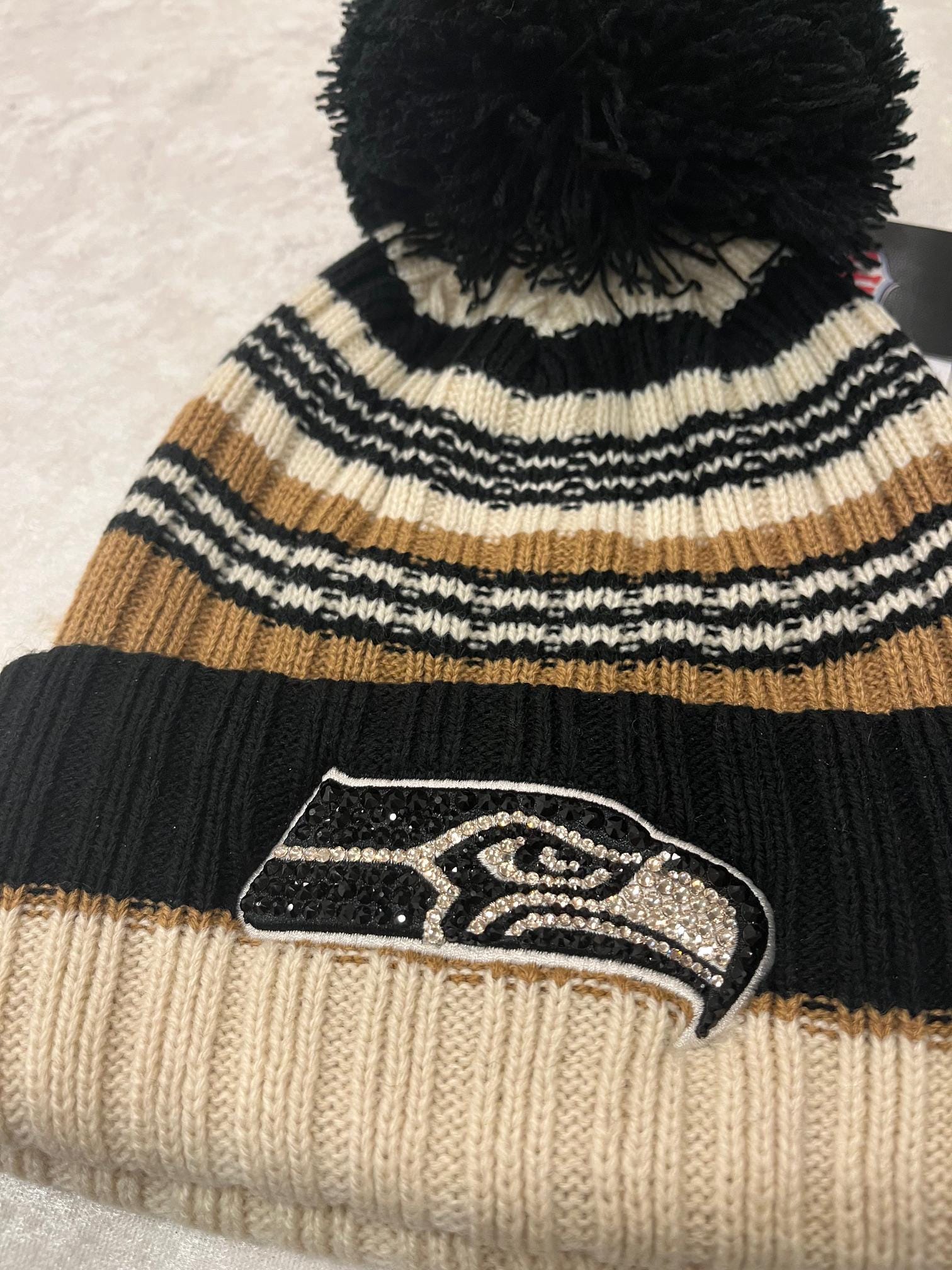 SEATTLE SEAHAWKS Rhinestone Bling Beanie: Hand-jeweled With Swarovski ...