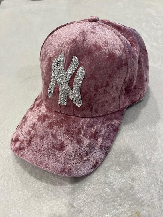 Hand-jeweled Pink Crushed Velvet NY Hat With Swarovski 
