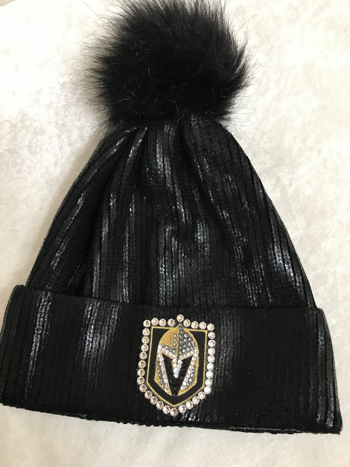Las Vegas Golden Knights Black Metallic Hat VGK Pom Beanie Etsy