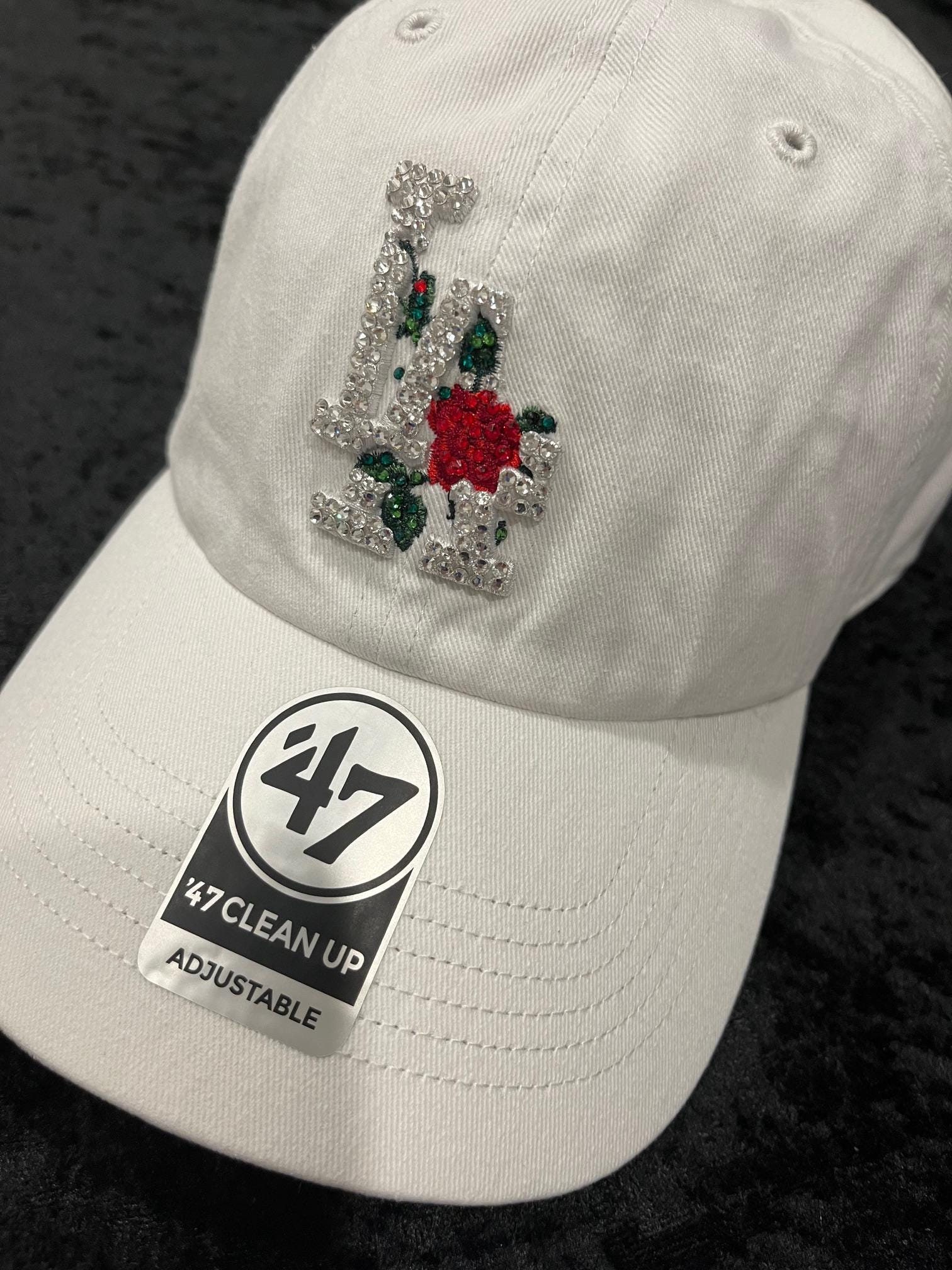 LA Dodgers White Red Rose Thorn Hat: Hand-jeweled SWAROVSKI  display picture 2