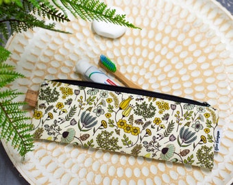 Travel toothbrush pouch. Reusable zippered bag. Cosmetic pouch. Pencil pouch. Bamboo cutlery bag. Reusable straw. Handmade. Top quality.